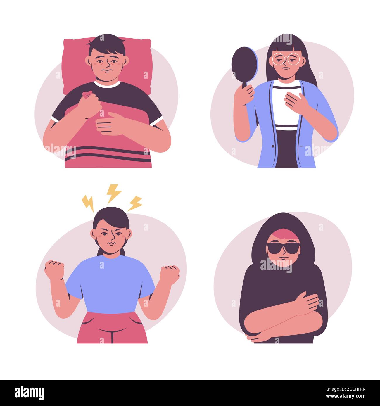 Personnes plates ayant des problèmes de santé mentale Illustration vectorielle. Illustration de Vecteur