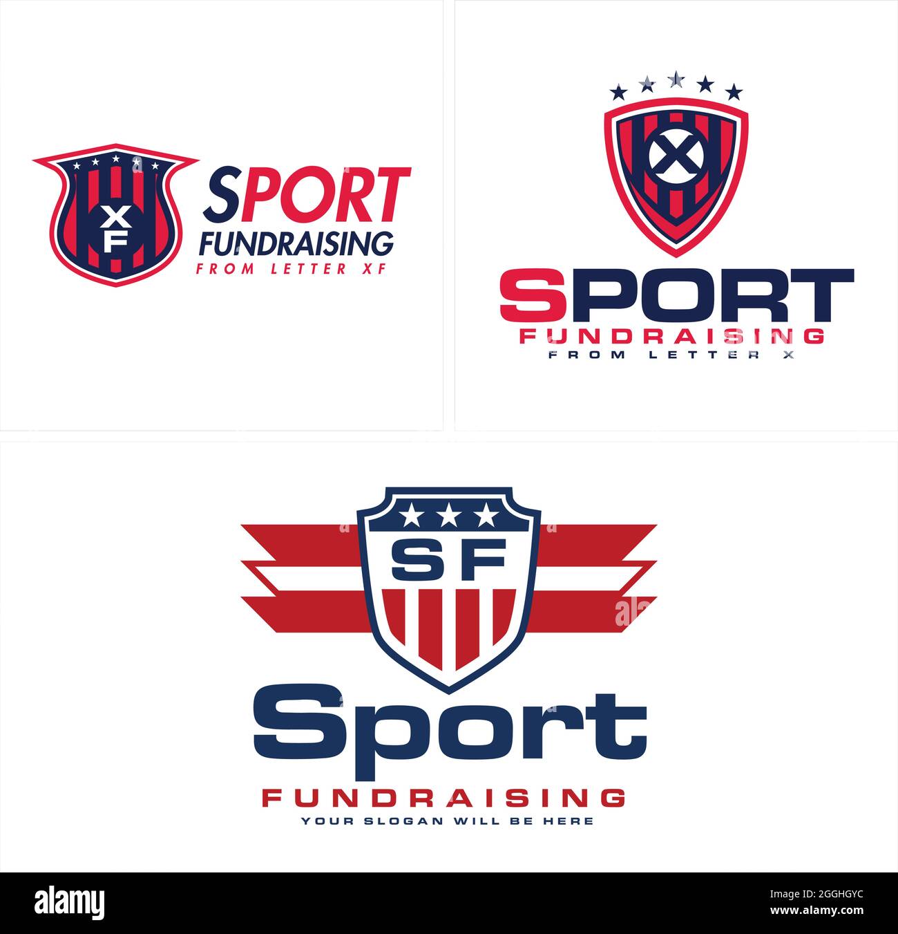 Écusson sport Shield étoiles ailes logo ruban Illustration de Vecteur