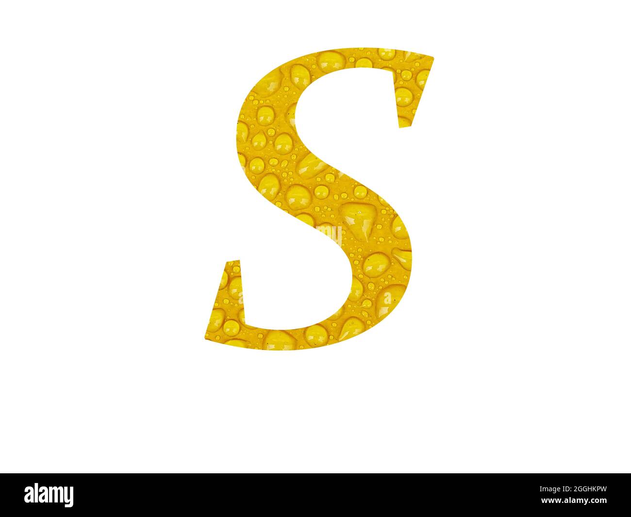 Lettre S de l'alphabet faite de gouttes de pluie sur fond jaune, isolée sur fond blanc Banque D'Images