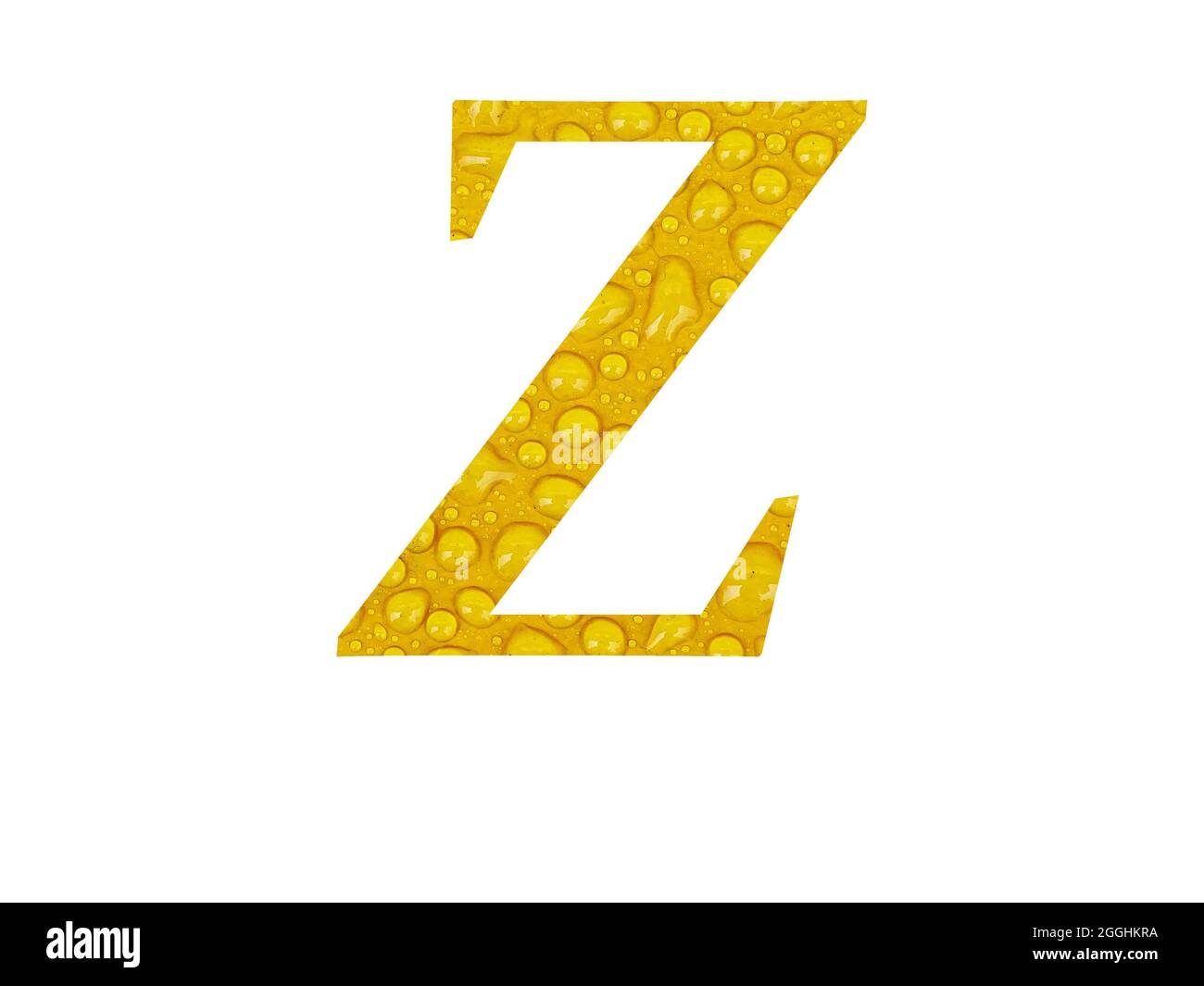 Lettre Z de l'alphabet faite de gouttes de pluie sur fond jaune, isolée sur fond blanc Banque D'Images