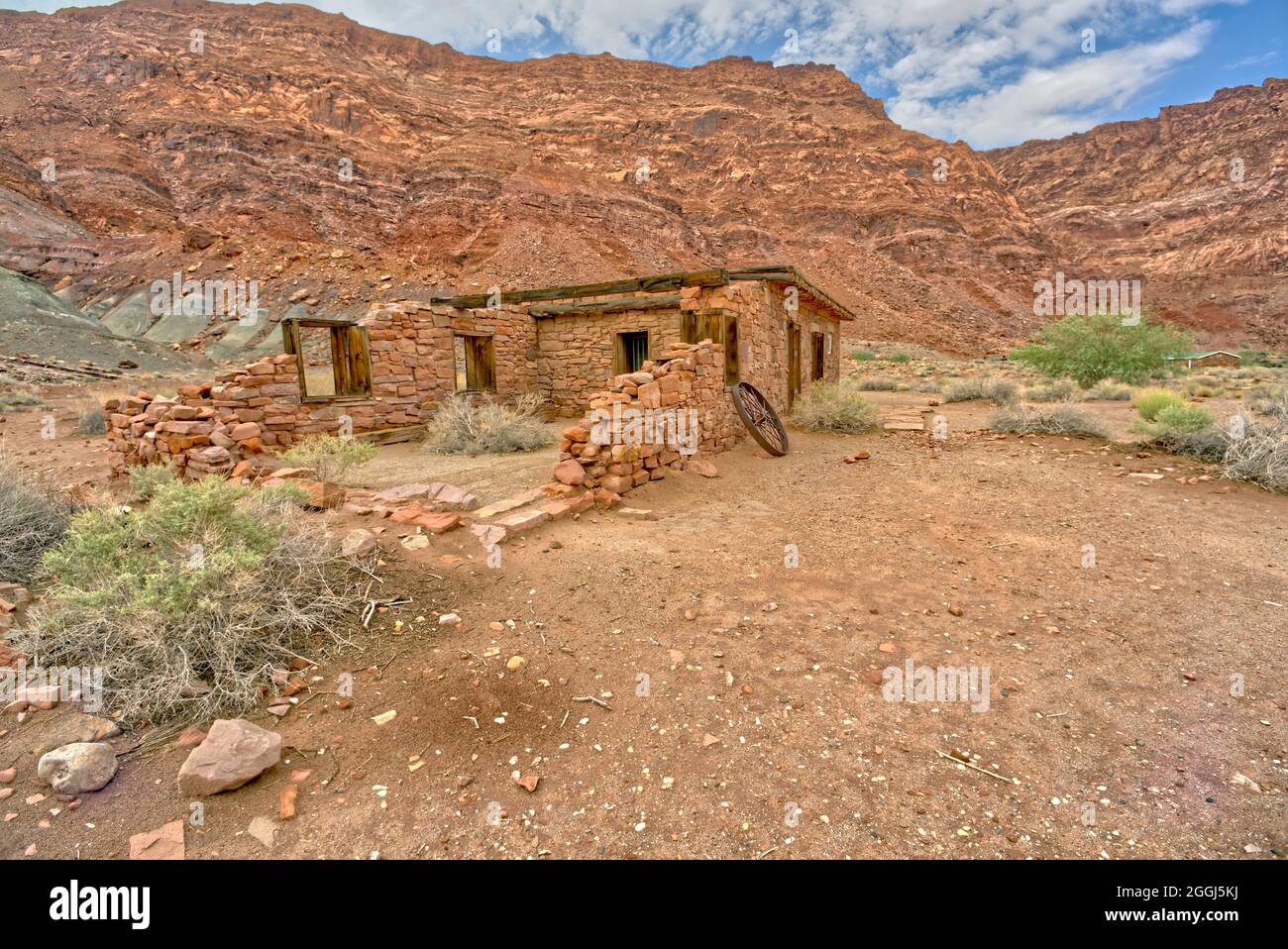 Bâtiment historique à Lee's Ferry dans le terrain de loisirs de Glen Canyon à Marble Canyon Arizona. Le bâtiment est une propriété publique. Aucune autorisation n'est nécessaire. Banque D'Images