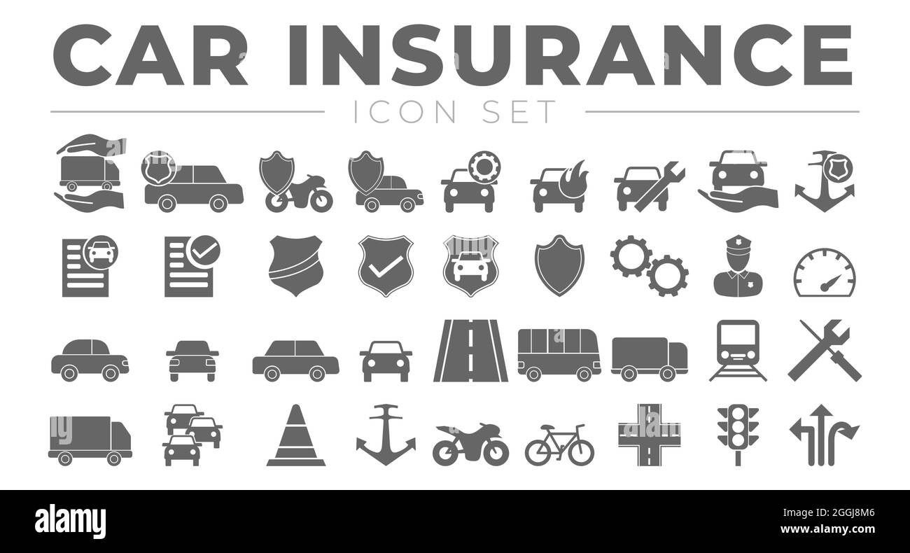 Icône assurance automobile et assurance véhicule définie Illustration de Vecteur