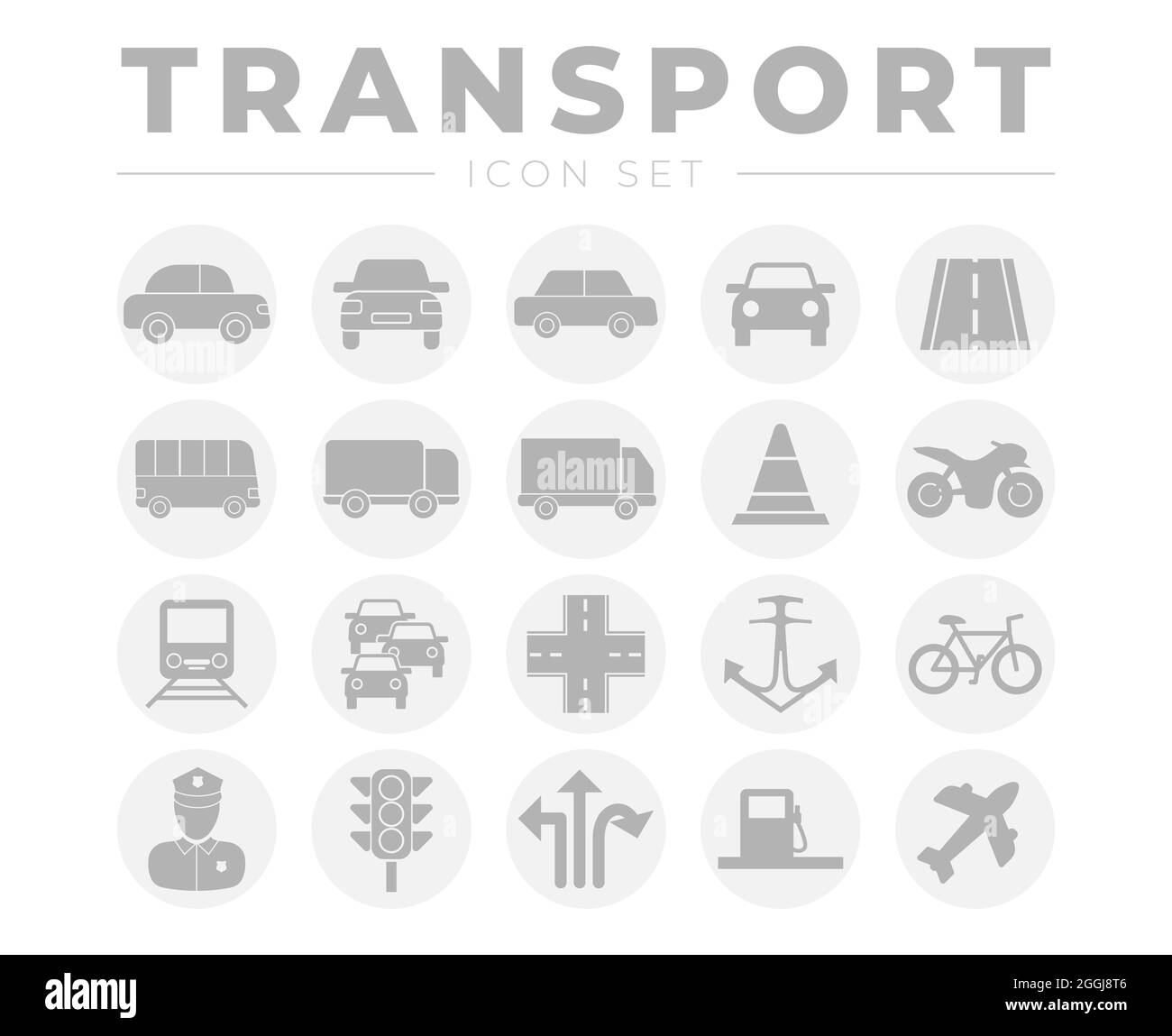 Icône de transport circulaire définie avec les véhicules et autres icônes de circulation Illustration de Vecteur