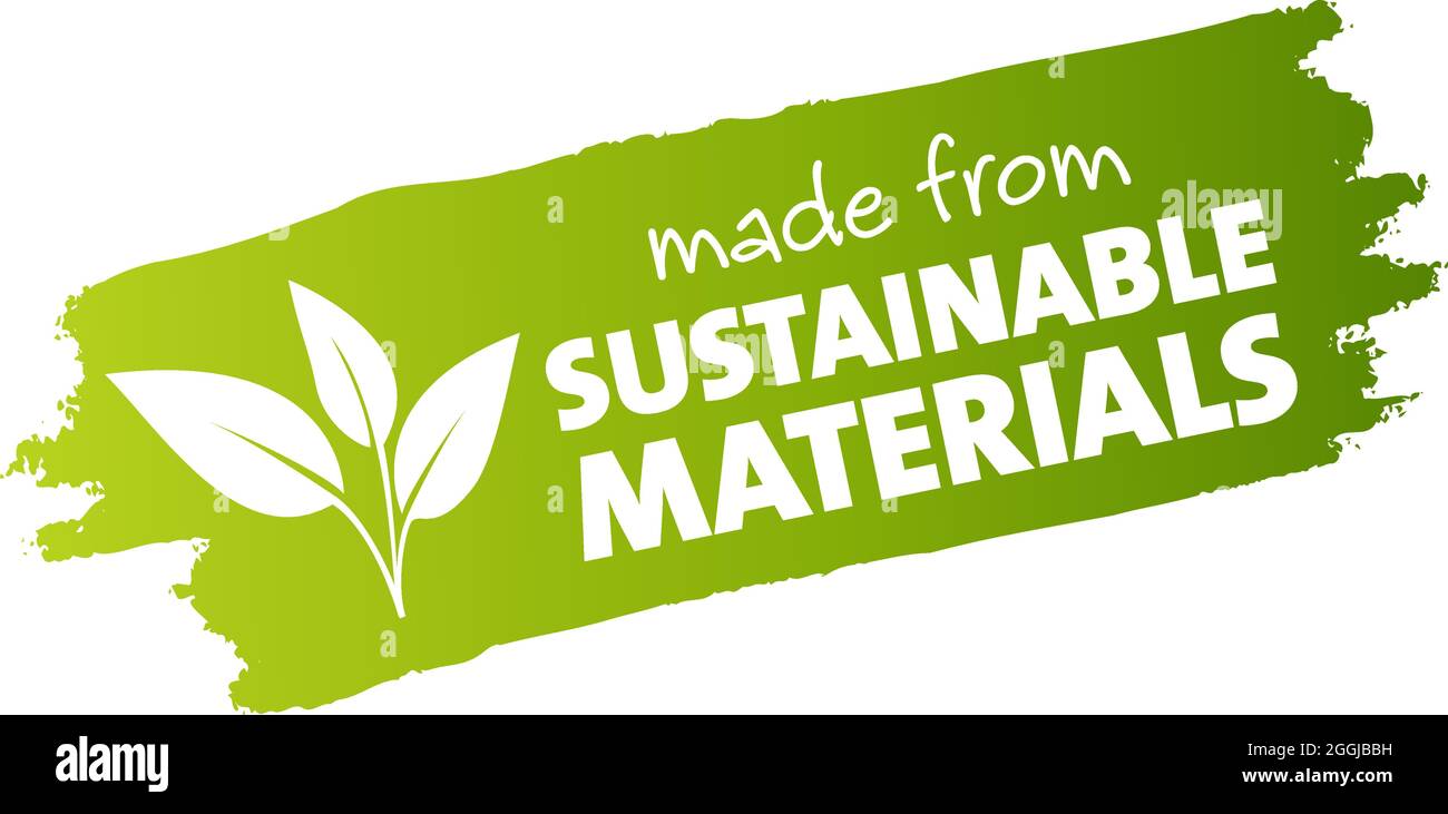 Pinceau vert avec texte EN MATÉRIAUX DURABLES, étiquette d'illustration vectorielle Illustration de Vecteur