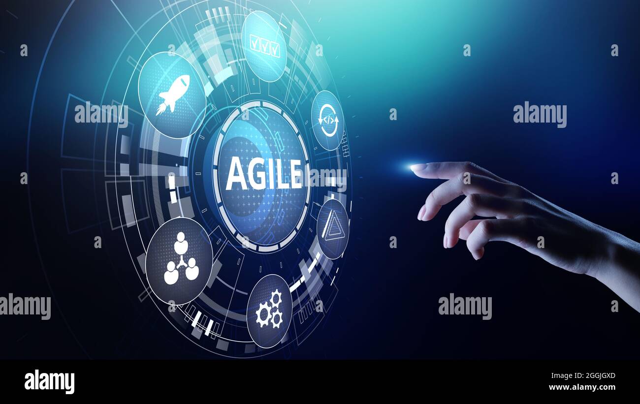 Concept de méthodologie de développement agile sur écran virtuel. Concept de technologie. Banque D'Images