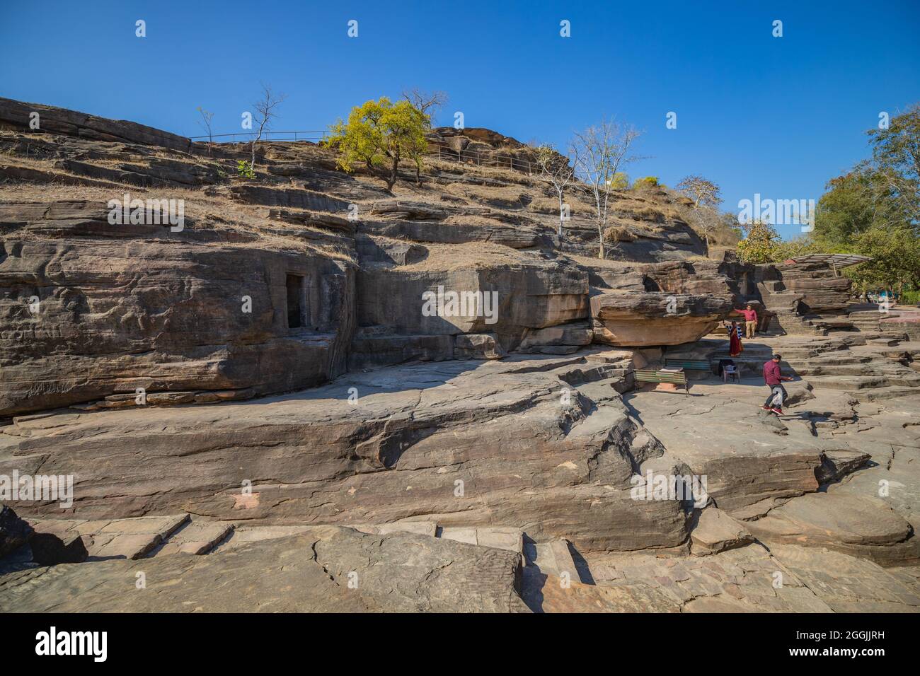 Les grottes d'Udayagiri sont vingt grottes coupées par roche près de Vidisha, Madhya Pradesh, inde. Banque D'Images