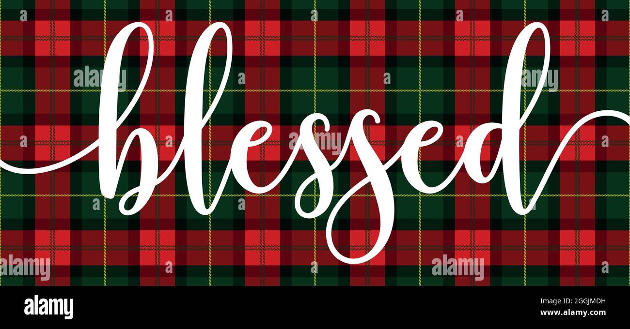 Béni - jour de Thanksgiving inspirant ou mot manuscrit de récolte, message lettering sur beau chèque de buffle fond de plaid. Bien pour la maison en déc Illustration de Vecteur