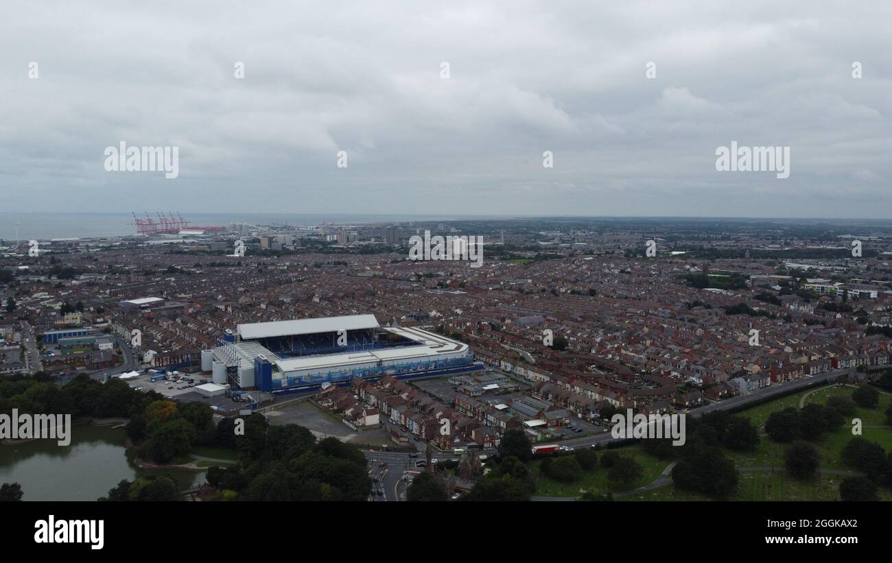 Ariel est à l'extérieur des stades de Goodison Park et d'Anfield Banque D'Images
