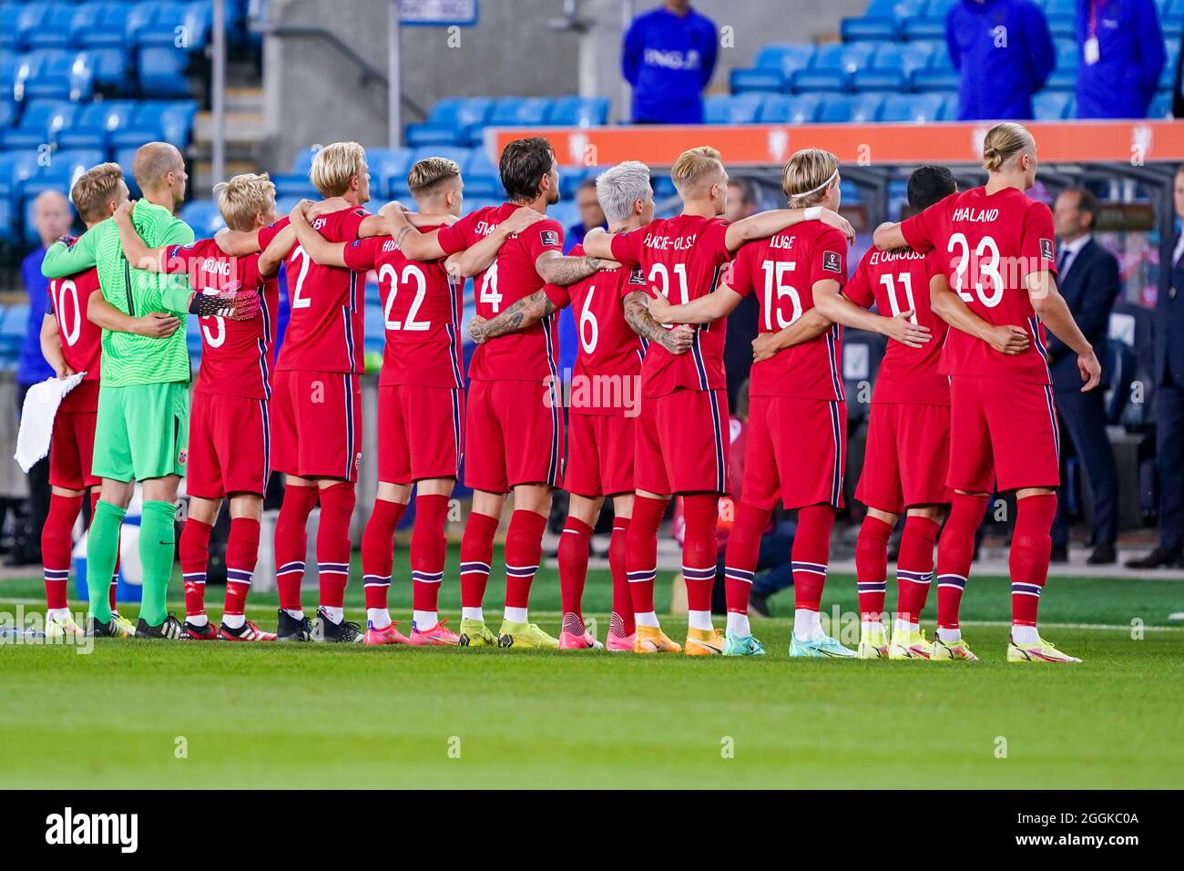 OSLO, NORVÈGE - 1er SEPTEMBRE : équipe norvégienne lors du match de qualification de la coupe du monde entre la Norvège et les pays-Bas au stade Ullevaal le 1er septembre 2021 à Oslo, Norvège (photo d'Andre Weening/Orange Pictures) Banque D'Images