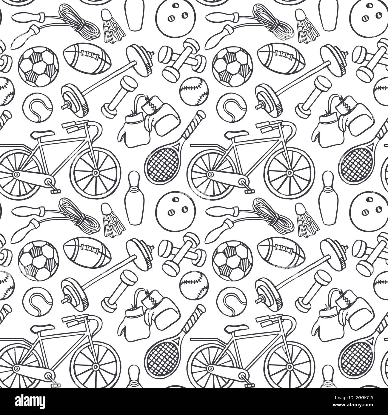 Arrière-plan sans couture avec équipement de sport. Illustration dessinée à la main Illustration de Vecteur