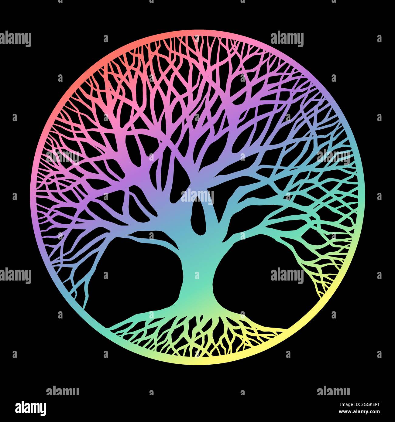 Illustration du contour de l'arbre de vie en forme de cercle Illustration de Vecteur