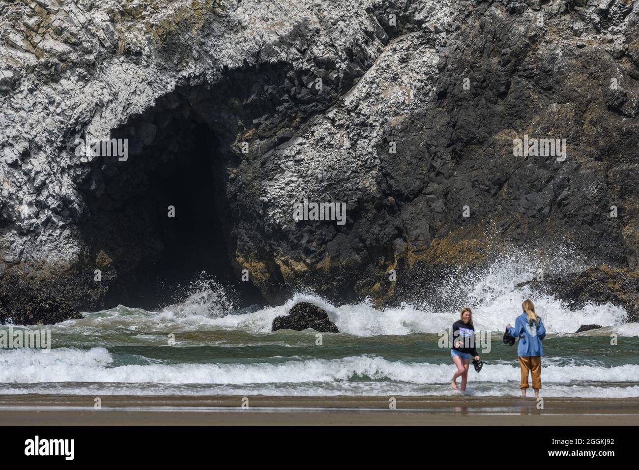 Les roches volcaniques forment la côte rocheuse du pacifique de l'Oregon, aux États-Unis. Banque D'Images