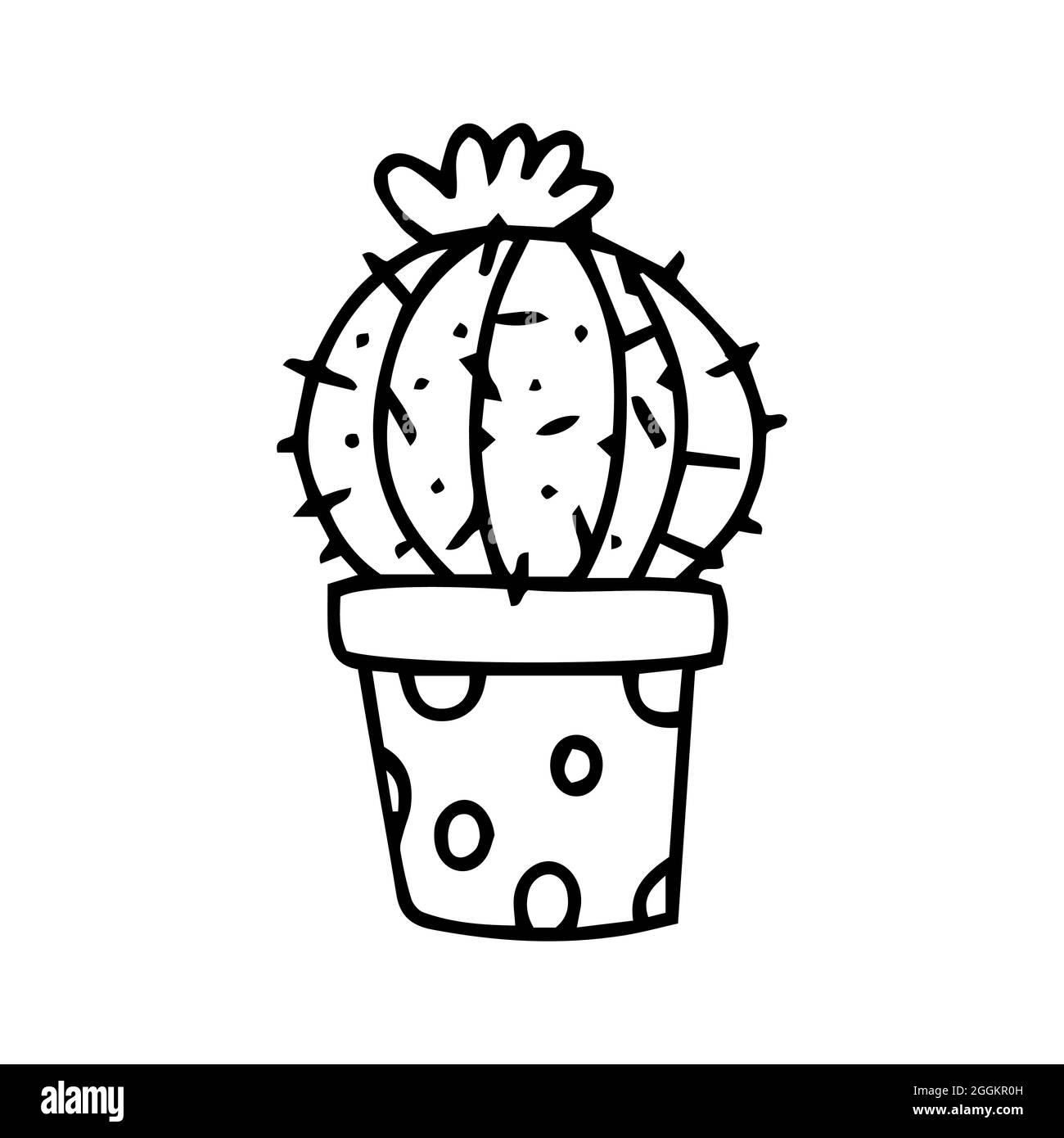 Cactus à nouilles dessinés à la main dans un pot. Vecteur décoratif cactus d'intérieur et de bureau. doodle plantes illustration isolée sur un fond blanc. Logo Illustration de Vecteur