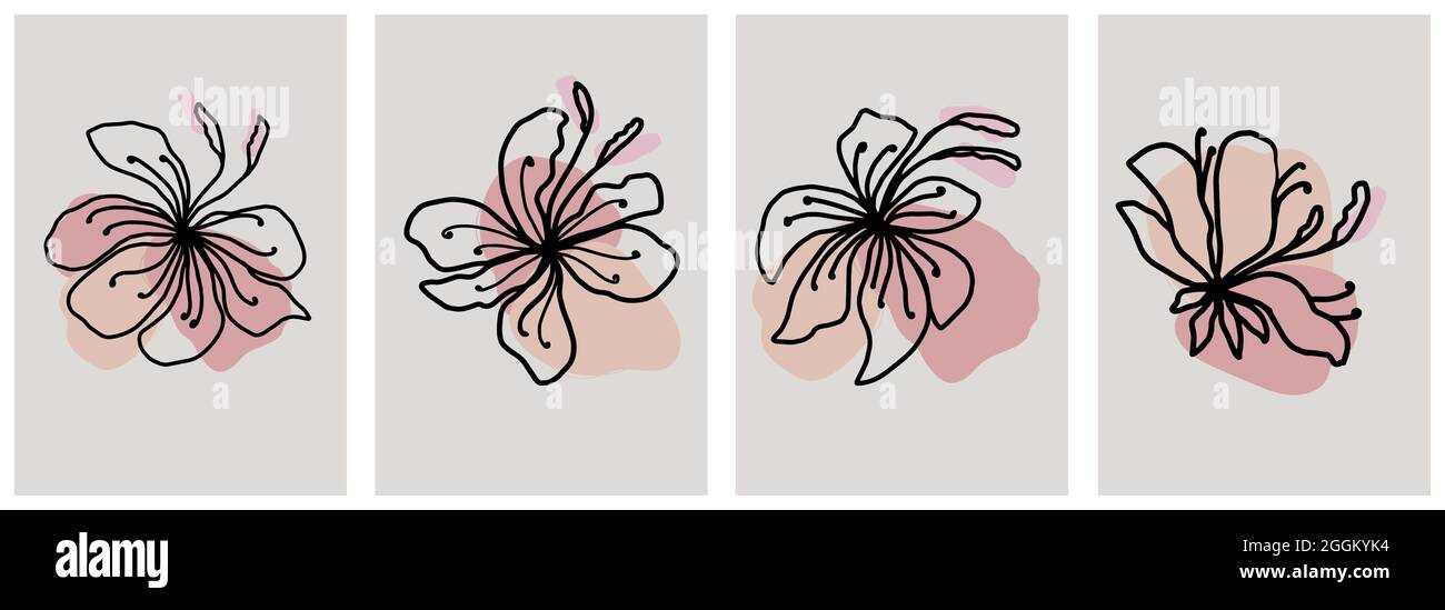 Dessin à la main avec contour minimaliste et motif floral vectoriel Illustration de Vecteur