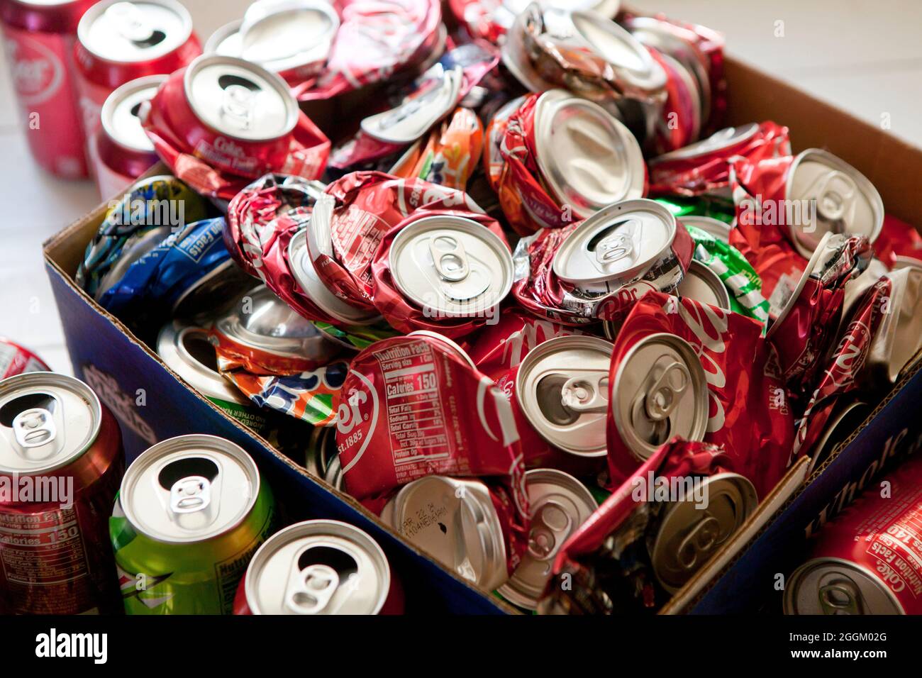 Canettes de soda en aluminium concassées pour recyclage - Etats-Unis Banque D'Images