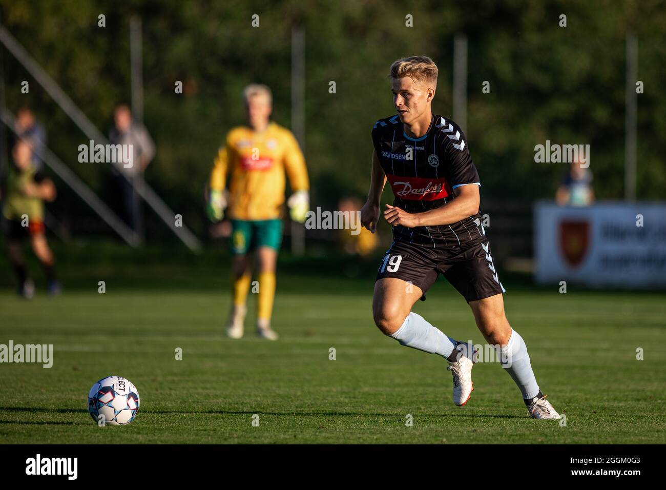 Hillerod, Danemark. 1er septembre 2021. Mads Winther (19) de SonderjyskE vu pendant le match de la coupe Pokal de Sydbank entre Hillerod et SoenderjyskE à Hillerod Stadion à Hillerod, Danemark. (Crédit photo : Gonzales photo/Alamy Live News Banque D'Images