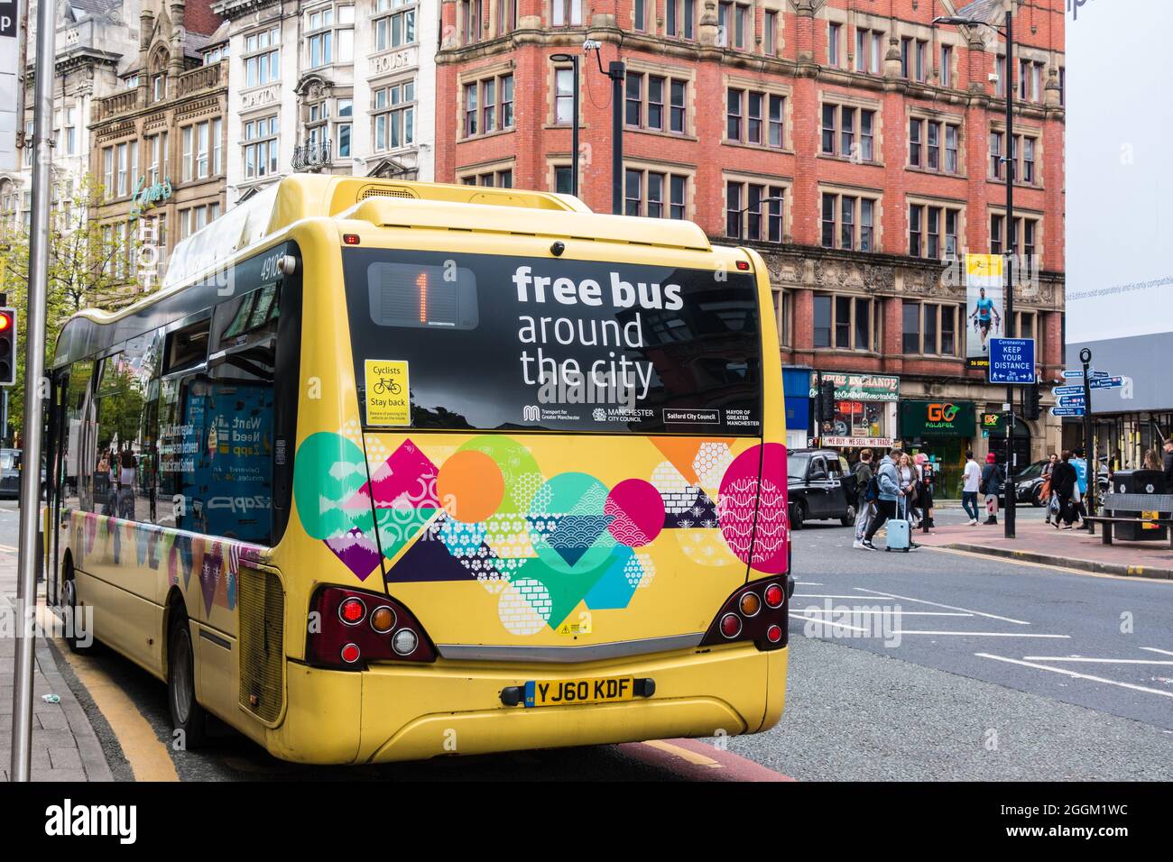 Manchester City Free bus tour de la ville comme service de navette exploité par TFGM Banque D'Images