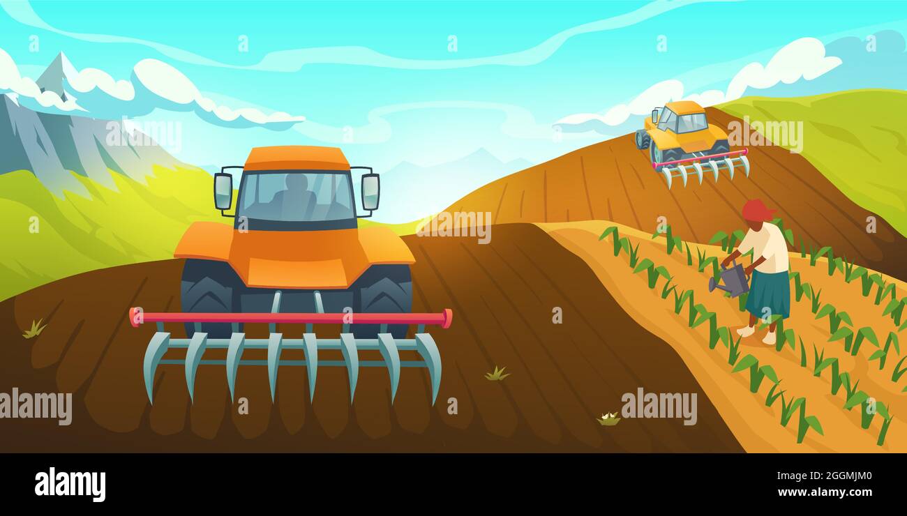 Tracteur Labourant Les Champs De Ferme Sur Les Paysages Ruraux De tracteur-labourant-les-champs-de-ferme-sur-les-paysages-ruraux-de