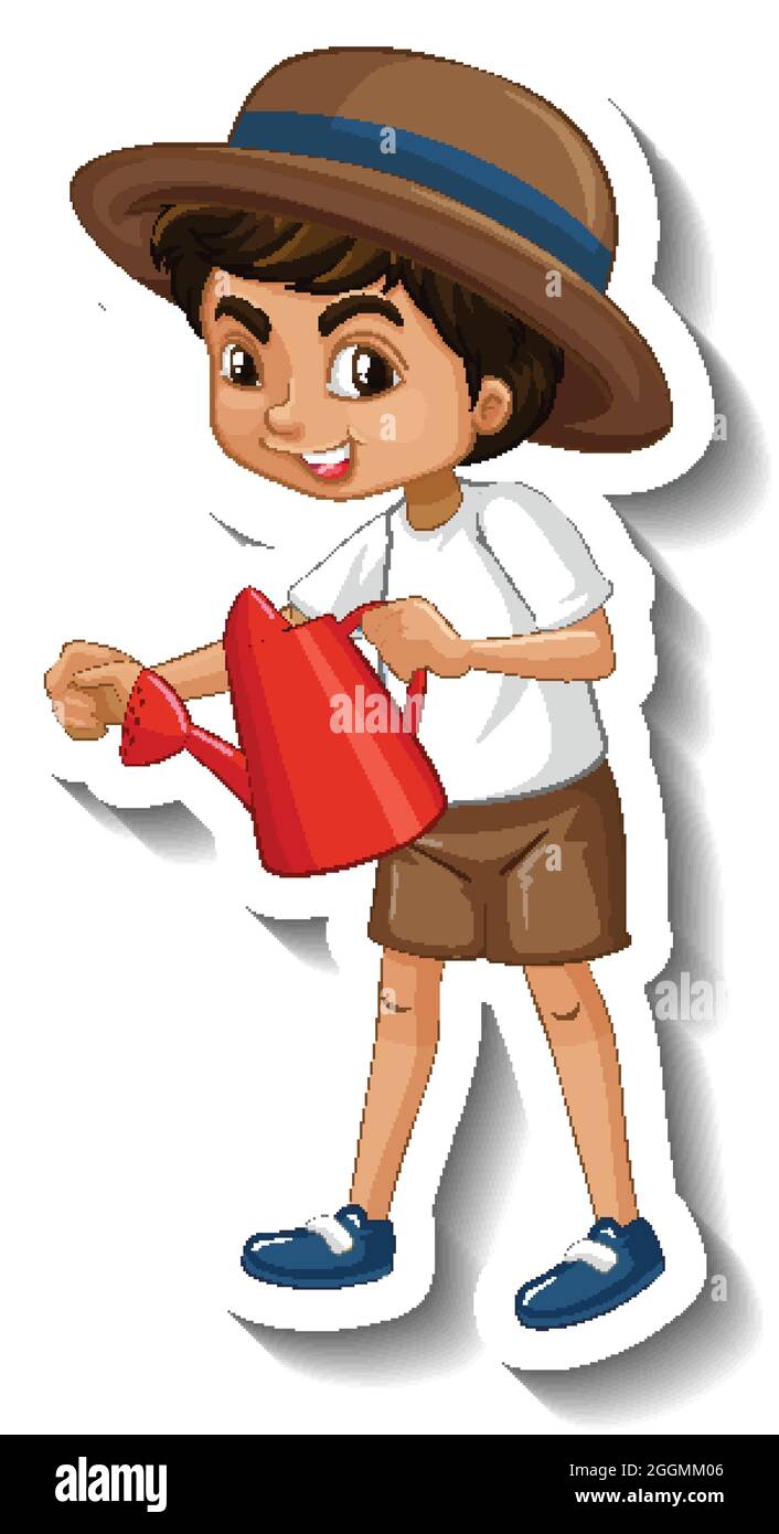 Un modèle d'autocollant d'illustration de personnage de dessin animé de garçon Illustration de Vecteur