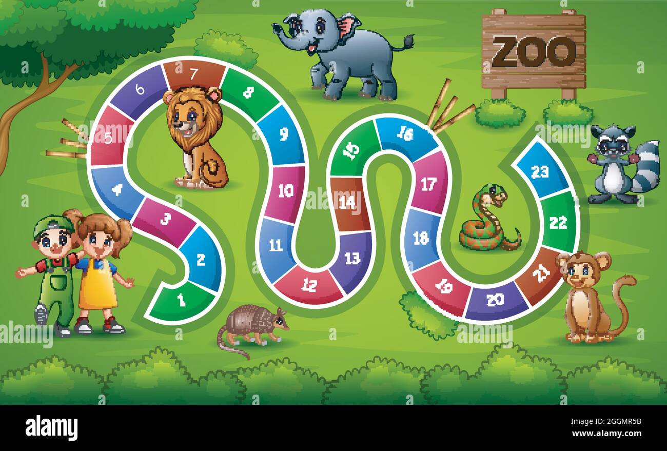 Serpents et échelles jeu thème zoo Illustration de Vecteur