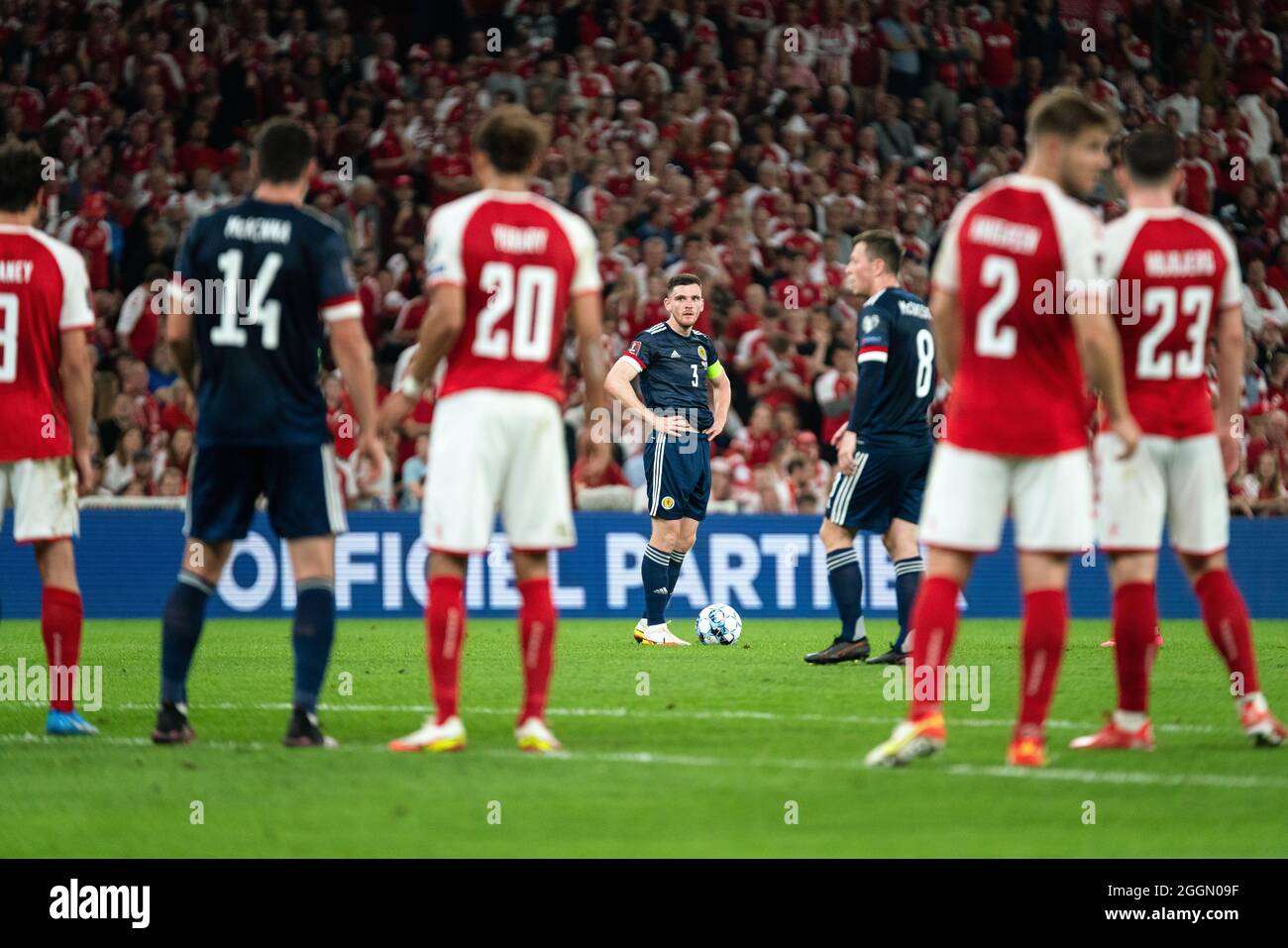 Copenhague, Danemark. 1er septembre 2021. Andy Robertson (3) d'Écosse vu lors de la coupe du monde de l'UEFA entre le Danemark et l'Écosse à Parken à Copenhague. (Crédit photo : Gonzales photo/Alamy Live News Banque D'Images