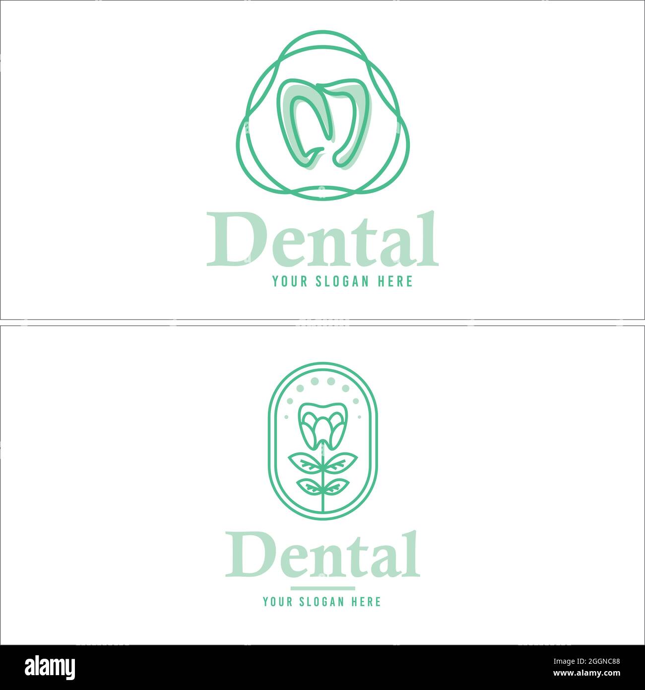 Soins dentaires clinique dessin du logo de la plante des dents et des feuilles Illustration de Vecteur