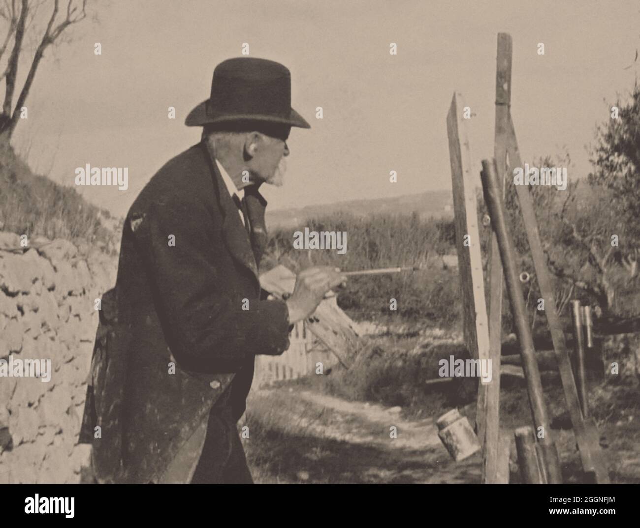 Paul Cézanne peint aux Lauves. Musée : COLLECTION PRIVÉE. AUTEUR: KER-XAVIER ROUSSEL. Banque D'Images