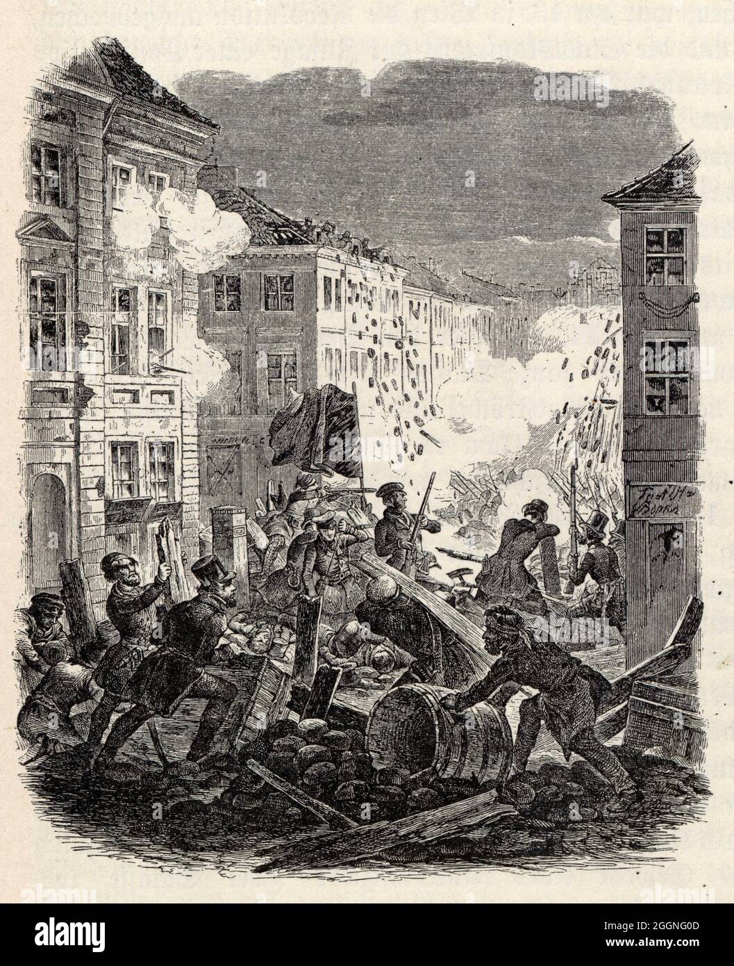Barricade se battant à la mairie de Berlin dans la nuit du 18 au 19 mars 1848. Musée : COLLECTION PRIVÉE. Auteur: ROBERT KRETSCHMER. Banque D'Images