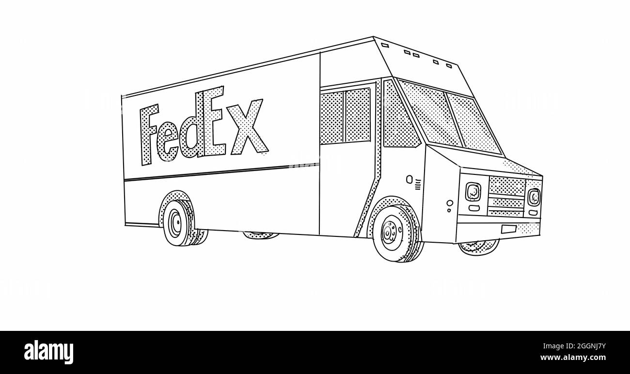 AUCKLAND, NOUVELLE-ZÉLANDE - 10 novembre 2020 : illustration de la livraison FedEx vue de côté sur un angle bas faite en ligne avec demi-to Banque D'Images