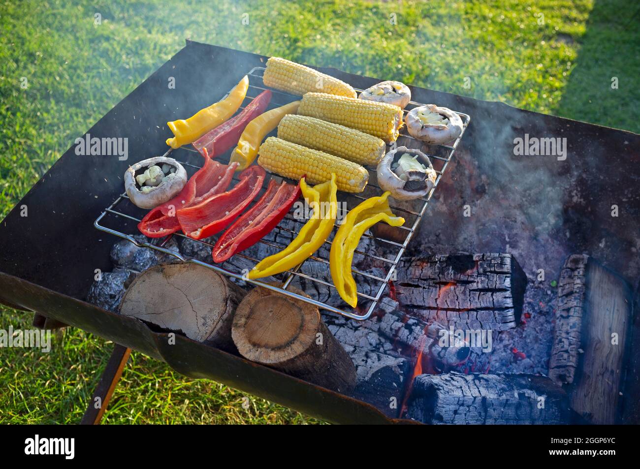 Cuisson des légumes sur un barbecue Banque D'Images
