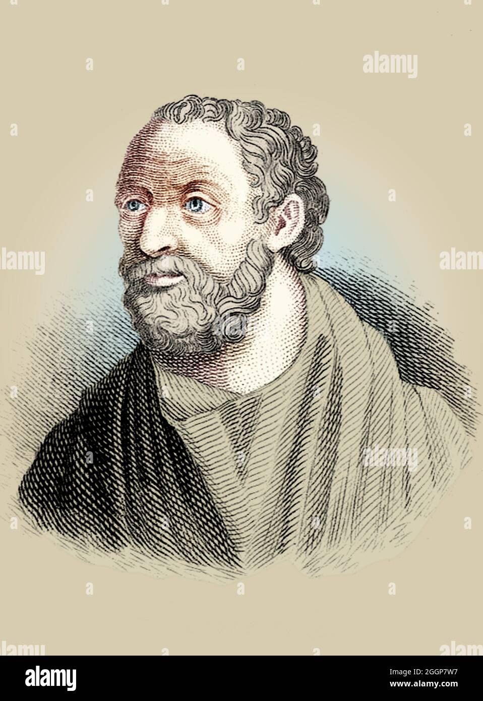 Illustration colorisée du philosophe grec Carneades (214/3 - 129/8 av. J.-C.). Banque D'Images
