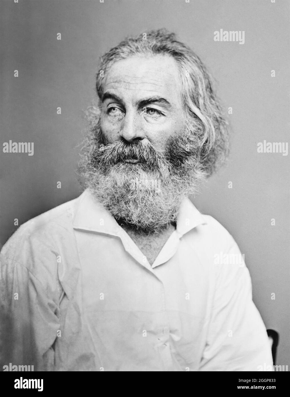Walt Whitman (1819-1892) poète, journaliste et essayiste américain, plus connu pour sa collection de poésie Leaves of Grass (1855). Banque D'Images
