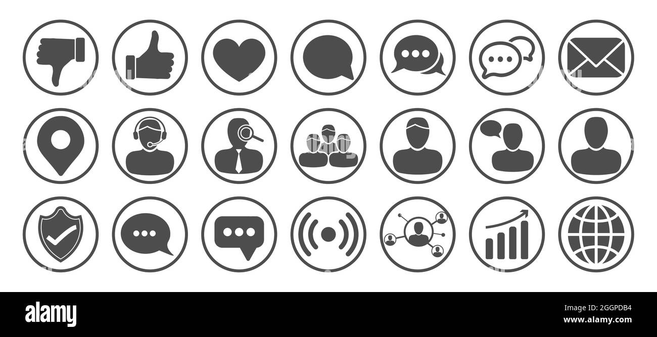 Ensemble d'icônes de réseaux sociaux avec les icônes personnes, Chat, Thumbs Up, Ilike Illustration de Vecteur