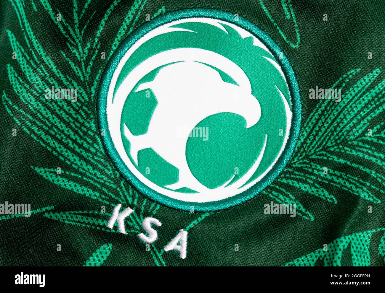 Gros plan de la tenue 2021 de l'équipe nationale de football de l'Arabie Saoudite. Banque D'Images