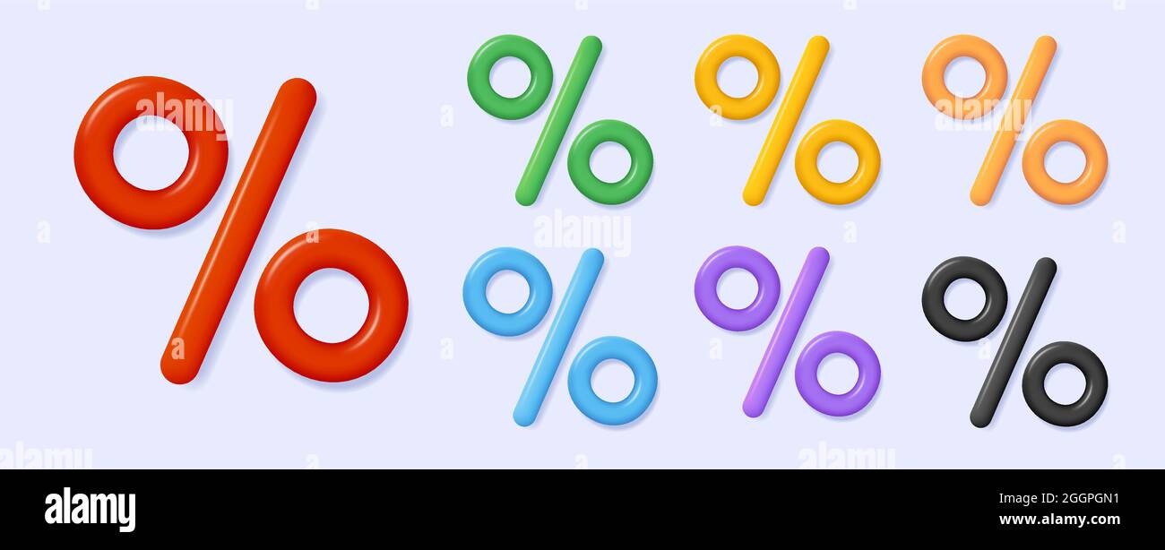 Ensemble d'icônes 3d de symbole de pourcentage, illustration souple arrondie dans différentes couleurs, graphique de rendu isolé Illustration de Vecteur