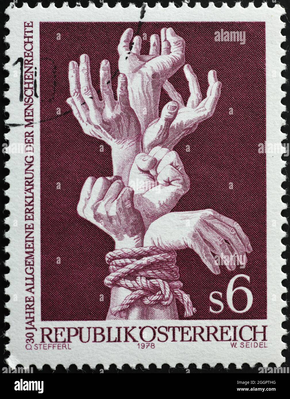 30 ans de déclaration universelle des droits de l'homme sur le timbre Banque D'Images