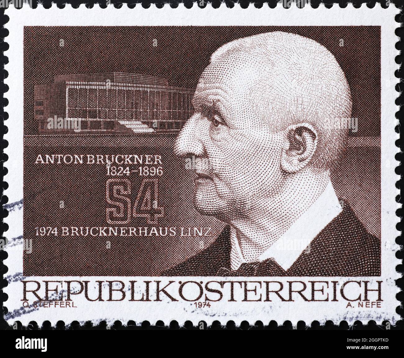 Portrait d'Anton Bruckner sur timbre-poste autrichien Banque D'Images