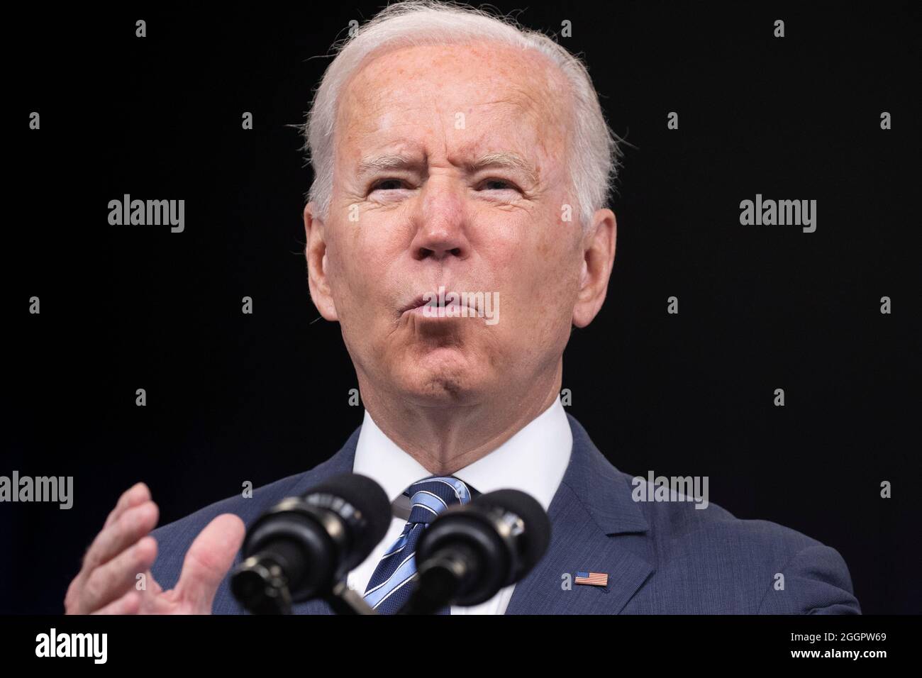 LE président AMÉRICAIN Joe Biden prononce un discours sur l'ouragan Ida le 2 septembre 2021. Crédit: Michael Reynolds/Pool via CNP/MediaPunch Banque D'Images