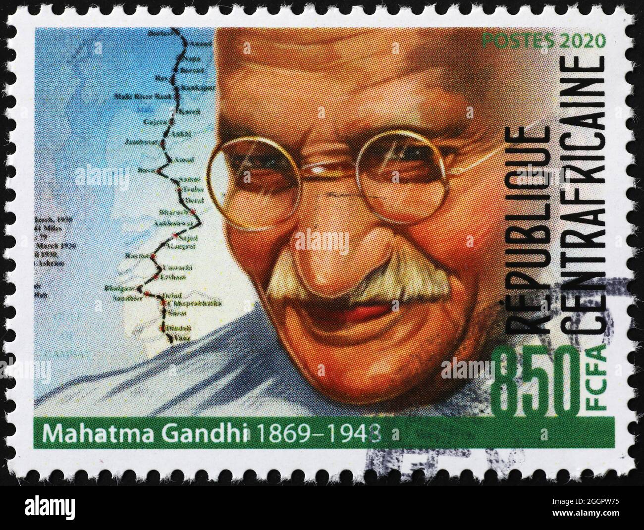 Portrait de Gandhi sur timbre-poste Banque D'Images