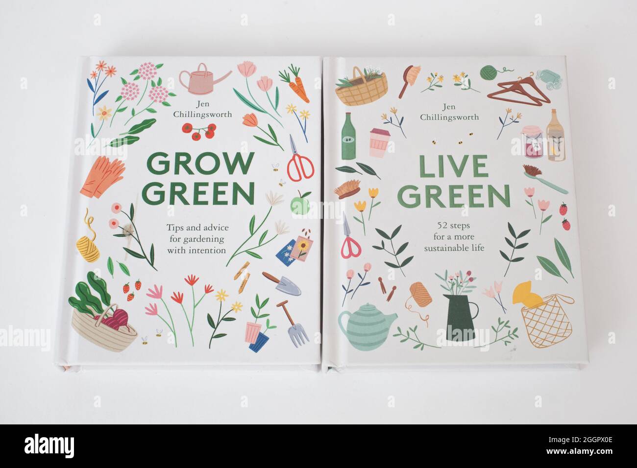 Les livres, Grow Green et Live Green par Jen Chilingworth Banque D'Images