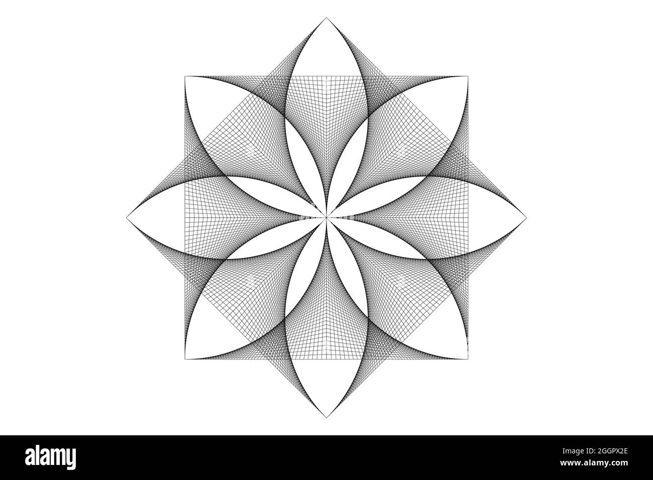 fleur de lotus mandala, art du fil, symbole géométrie sacrée. Logo icône, mandala mystique géométrique de fleur ésotérique alchimie. Dessin au trait de chaîne noir vectoriel Illustration de Vecteur