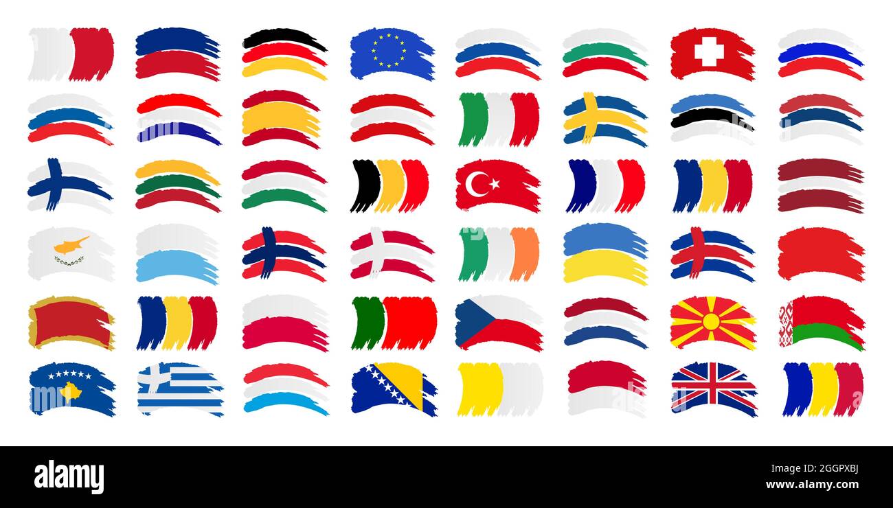 Tous les drapeaux européens et tous les drapeaux européens ensemble de vecteurs Illustration de Vecteur