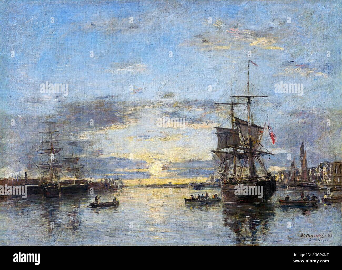 Eugène Boudin (1824-1898) « le Havre : le port extérieur au coucher du soleil », huile sur toile, 1882 Banque D'Images