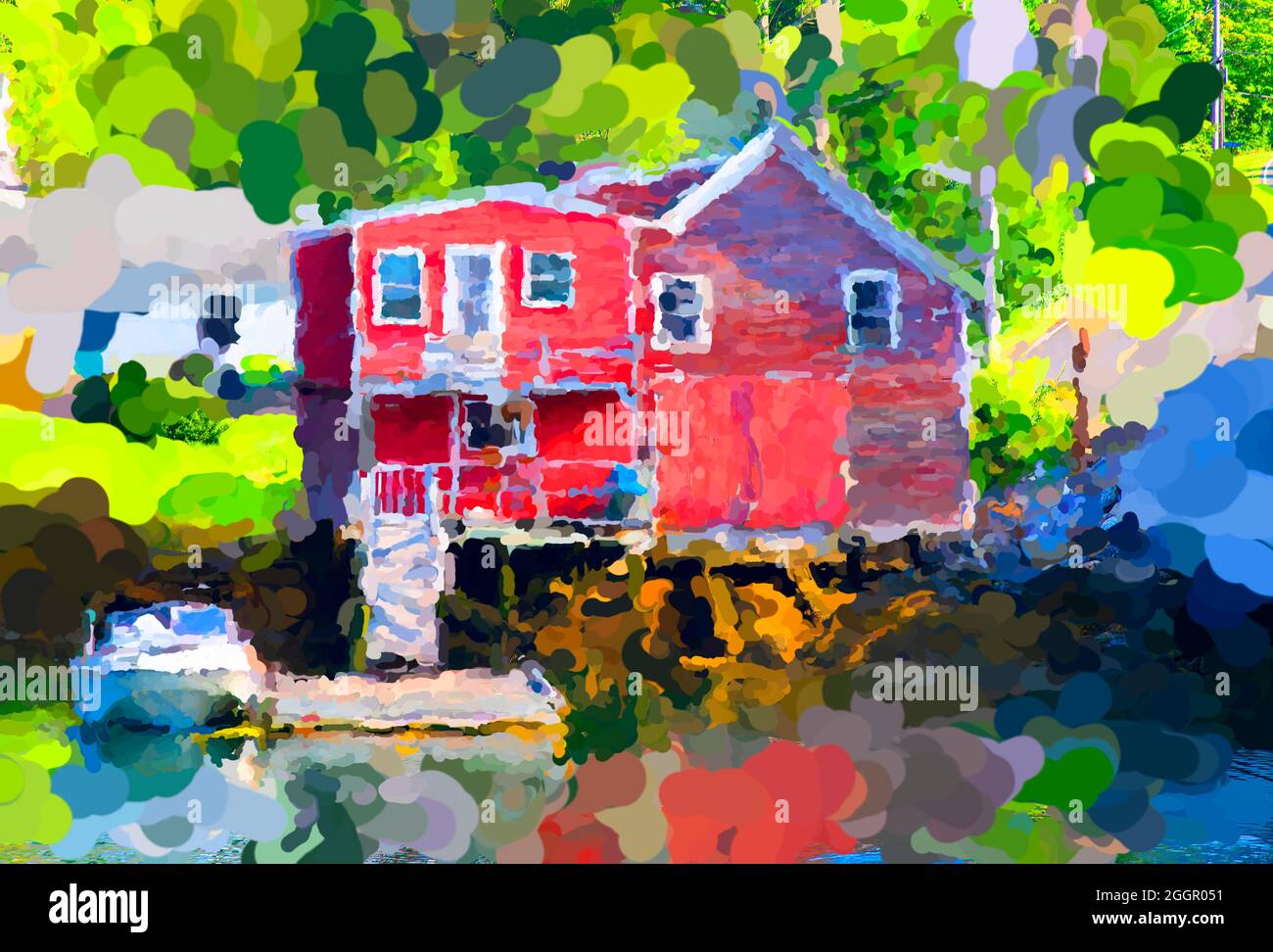 Une maison de pêcheur et d'affaires sur la rive de Southport, Maine, USA Banque D'Images
