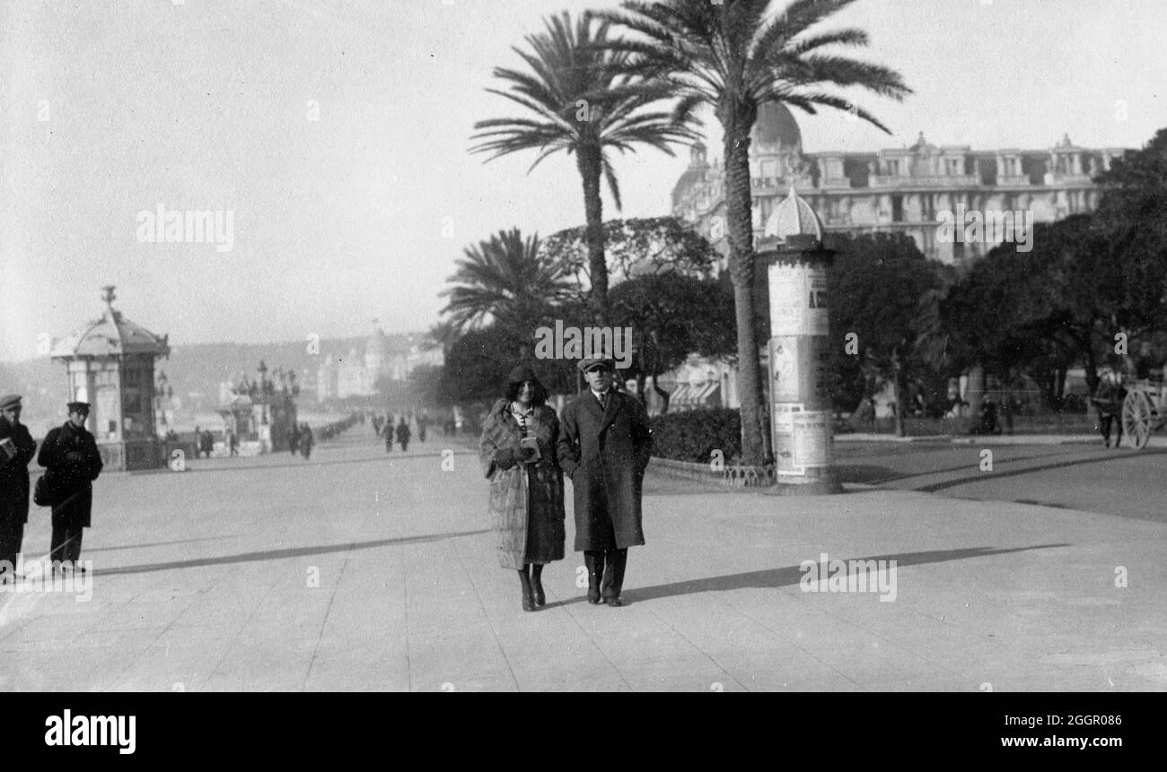 Nice, France. Vieille photo de la promenade des Anglais 1925 Banque D'Images