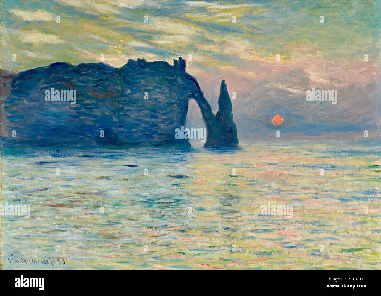 Oeuvre de Claude Monet intitulée la falaise, Étretat, coucher de soleil - 1883 Banque D'Images