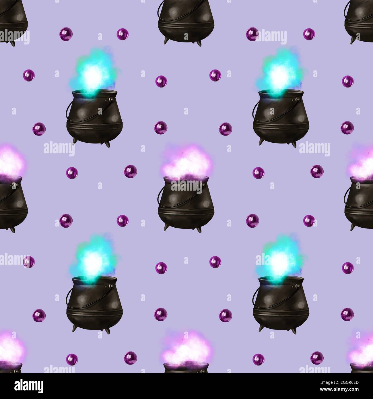 Motif sans couture Watercolor Magic Cauldron. Illustration des sorcières de potion Banque D'Images
