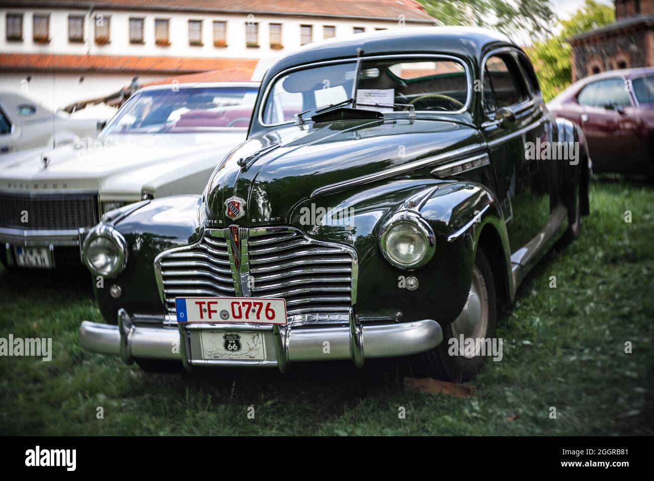 La voiture pleine grandeur spéciale Sedanette de Buick, 1941. Concentrez-vous sur le centre. Bokeh de Swirly. L'exposition « US car Classics ». Banque D'Images