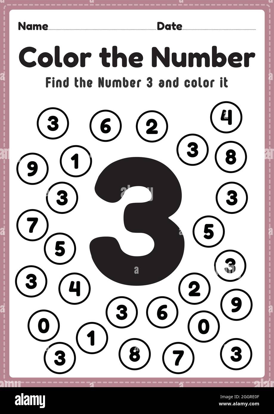 Feuille de calcul numérique, feuille de calcul numéro 3 activités de  coloration mathématique pour les enfants d'âge préscolaire et de maternelle  pour apprendre les compétences de base en mathématiques dans un pag