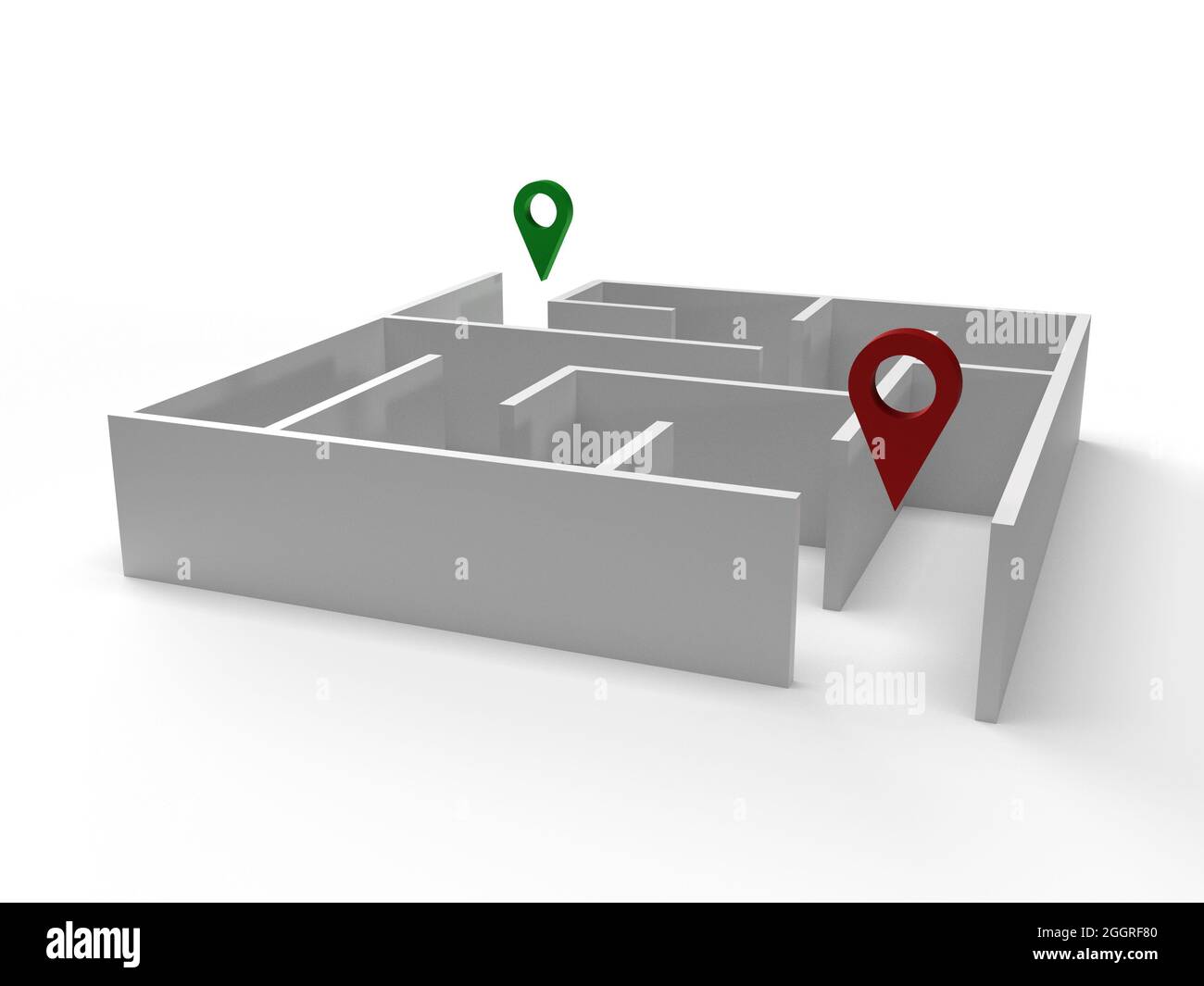 Un labyrinthe blanc avec des points de départ et d'arrivée marqués Banque D'Images